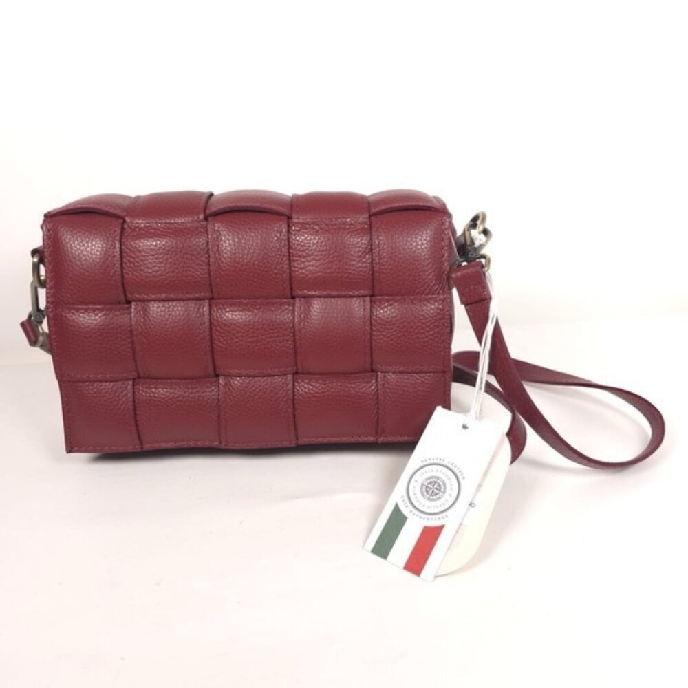 NWT Viola Castellani ITALIAN LEATHER 🇮🇹 Basket Weave Crossbody Bag Burgundy